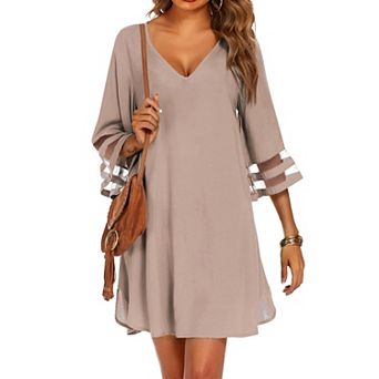 Ekouaer Women's Beach Coverups 3/4 Mesh Sleeve Bathing Suit Cover Ups Beachwear Loose Fit Swimwear