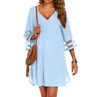 Ekouaer Women's Beach Coverups 3/4 Mesh Sleeve Bathing Suit Cover Ups Beachwear Loose Fit Swimwear