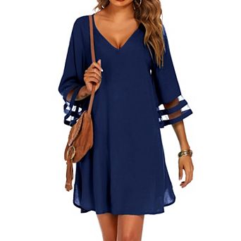 Ekouaer Women's Beach Coverups 3/4 Mesh Sleeve Bathing Suit Cover Ups Beachwear Loose Fit Swimwear