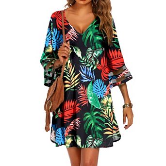 Ekouaer Women's Beach Coverups 3/4 Mesh Sleeve Bathing Suit Cover Ups Beachwear Loose Fit Swimwear