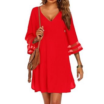 Ekouaer Women's Beach Coverups 3/4 Mesh Sleeve Bathing Suit Cover Ups Beachwear Loose Fit Swimwear