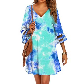 Ekouaer Women's Beach Coverups 3/4 Mesh Sleeve Bathing Suit Cover Ups Beachwear Loose Fit Swimwear