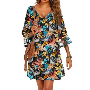 Ekouaer Women's Beach Coverups 3/4 Mesh Sleeve Bathing Suit Cover Ups Beachwear Loose Fit Swimwear