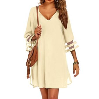 Ekouaer Women's Beach Coverups 3/4 Mesh Sleeve Bathing Suit Cover Ups Beachwear Loose Fit Swimwear