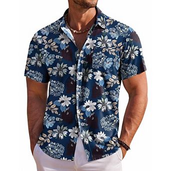 COOFANDY Mens Hawaiian Shirts Short Sleeve Floral Button Down Shirt Summer Cruise Shirts