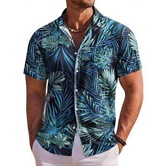 COOFANDY Men' Hawaiian Shirt Short Sleeve Floral Button Down Shirts Tropical Holiday Beach Shirts