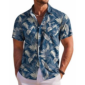 COOFANDY Mens Hawaiian Shirts Short Sleeve Floral Button Down Shirt Summer Cruise Shirts