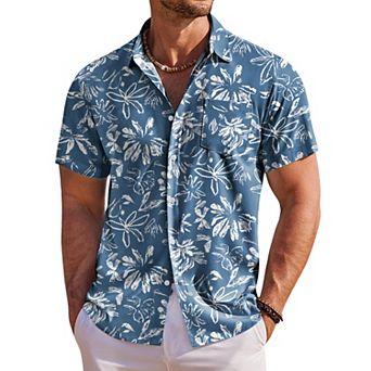 COOFANDY Men' Hawaiian Shirt Short Sleeve Floral Button Down Shirts Tropical Holiday Beach Shirts