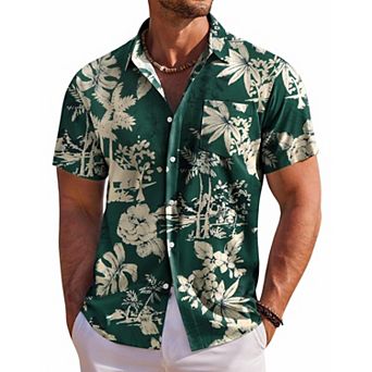 COOFANDY Mens Hawaiian Shirts Short Sleeve Floral Button Down Shirt Summer Cruise Shirts