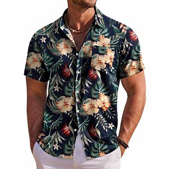 COOFANDY Men' Hawaiian Shirt Short Sleeve Floral Button Down Shirts Tropical Holiday Beach Shirts