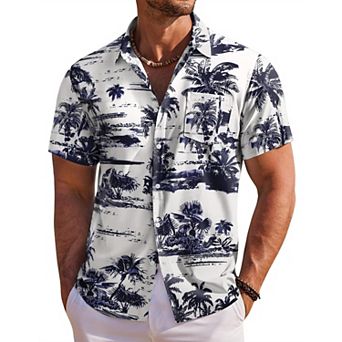 COOFANDY Men' Hawaiian Shirt Short Sleeve Floral Button Down Shirts Tropical Holiday Beach Shirts