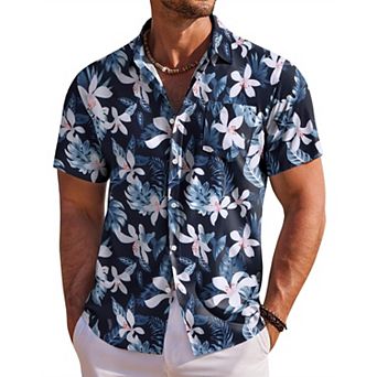 COOFANDY Men' Hawaiian Shirt Short Sleeve Floral Button Down Shirts Tropical Holiday Beach Shirts