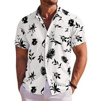 COOFANDY Men' Hawaiian Shirt Short Sleeve Floral Button Down Shirts Tropical Holiday Beach Shirts