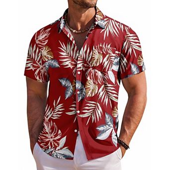 COOFANDY Mens Hawaiian Shirts Short Sleeve Floral Button Down Shirt Summer Cruise Shirts