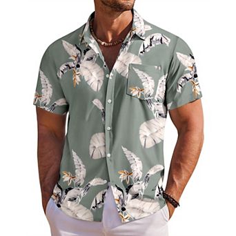 COOFANDY Men' Hawaiian Shirt Short Sleeve Floral Button Down Shirts Tropical Holiday Beach Shirts