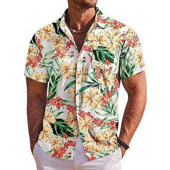 COOFANDY Mens Hawaiian Shirts Short Sleeve Floral Button Down Shirt Summer Cruise Shirts