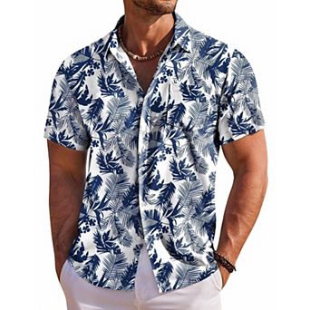 COOFANDY Mens Hawaiian Shirts Short Sleeve Floral Button Down Shirt Summer Cruise Shirts