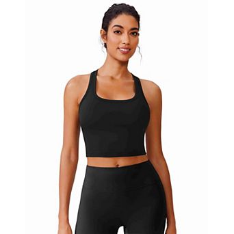 PINSPARK Women's Racerback Longline Padded Sports Bra Built-in Bra Workout Tank Top for Yoga