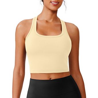 PINSPARK Women's Racerback Longline Padded Sports Bra Built-in Bra Workout Tank Top for Yoga