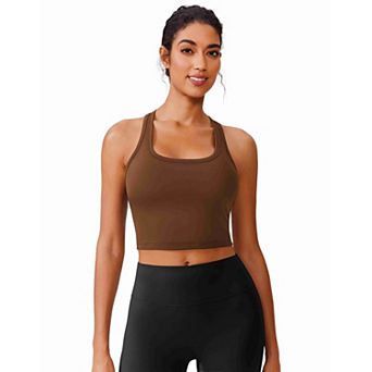 PINSPARK Women's Racerback Longline Padded Sports Bra Built-in Bra Workout Tank Top for Yoga