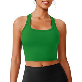 PINSPARK Women's Racerback Longline Padded Sports Bra Built-in Bra Workout Tank Top for Yoga