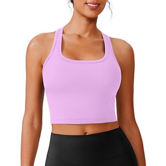 PINSPARK Women's Racerback Longline Padded Sports Bra Built-in Bra Workout Tank Top for Yoga