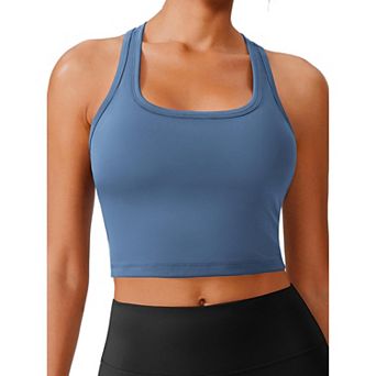 PINSPARK Women's Racerback Longline Padded Sports Bra Built-in Bra Workout Tank Top for Yoga