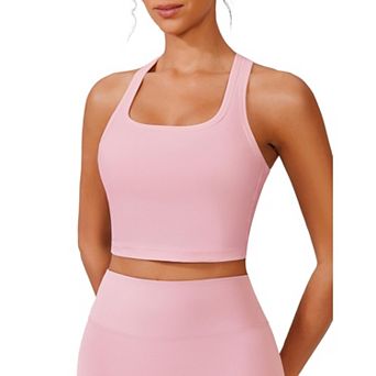 PINSPARK Women's Racerback Longline Padded Sports Bra Built-in Bra Workout Tank Top for Yoga