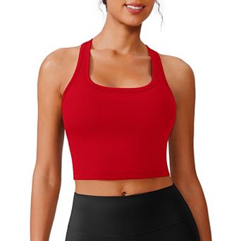 PINSPARK Women's Racerback Longline Padded Sports Bra Built-in Bra Workout Tank Top for Yoga