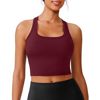 PINSPARK Women's Racerback Longline Padded Sports Bra Built-in Bra Workout Tank Top for Yoga