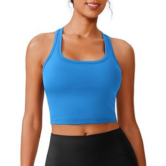 PINSPARK Women's Racerback Longline Padded Sports Bra Built-in Bra Workout Tank Top for Yoga