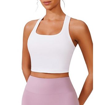 PINSPARK Women's Racerback Longline Padded Sports Bra Built-in Bra Workout Tank Top for Yoga