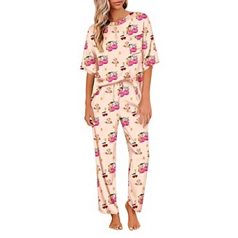 Ekouaer Womens Pajamas Set Two Piece Pj Sets Sleepwear Loungewear Short Sleeve Pj Sets