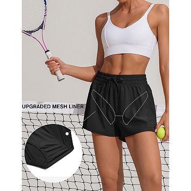 PINSPARK Women's 2-in-1 Running Shorts Soft Liner Quick Dry Active Shorts with Pockets