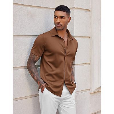 fitted wrinkle free dress shirts Dovford Men's Long Sleeve Dress Shirt Fitted Wrinkle-Free Casual Business Button Up Shirts, Size: XL, Blue