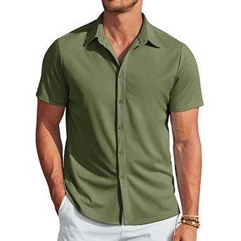 COOFANDY Mens Wrinkle Free Button Up Shirts Short Sleeve Fitted Casual Dress Shirts