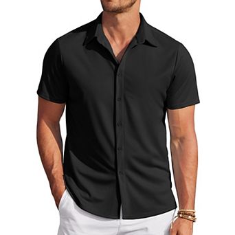 COOFANDY Mens Wrinkle Free Button Up Shirts Short Sleeve Fitted Casual Dress Shirts