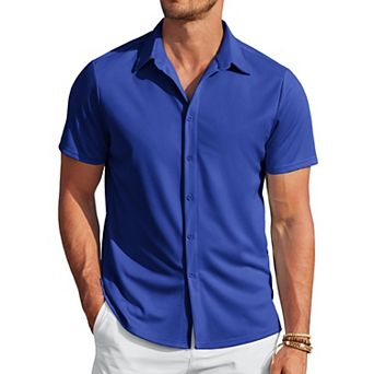 COOFANDY Mens Wrinkle Free Button Up Shirts Short Sleeve Fitted Casual Dress Shirts