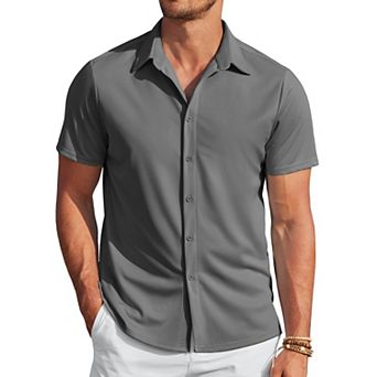 COOFANDY Mens Wrinkle Free Button Up Shirts Short Sleeve Fitted Casual Dress Shirts