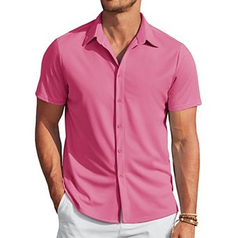 COOFANDY Mens Wrinkle Free Button Up Shirts Short Sleeve Fitted Casual Dress Shirts