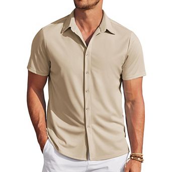 COOFANDY Mens Wrinkle Free Button Up Shirts Short Sleeve Fitted Casual Dress Shirts