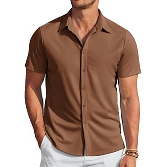 COOFANDY Mens Wrinkle Free Button Up Shirts Short Sleeve Fitted Casual Dress Shirts