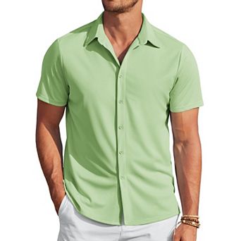COOFANDY Mens Wrinkle Free Button Up Shirts Short Sleeve Fitted Casual Dress Shirts