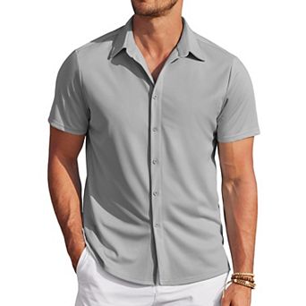 COOFANDY Mens Wrinkle Free Button Up Shirts Short Sleeve Fitted Casual Dress Shirts