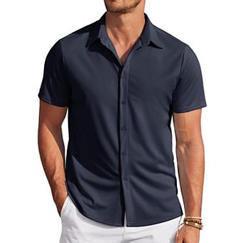 COOFANDY Mens Wrinkle Free Button Up Shirts Short Sleeve Fitted Casual Dress Shirts