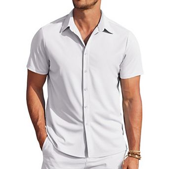 COOFANDY Mens Wrinkle Free Button Up Shirts Short Sleeve Fitted Casual Dress Shirts