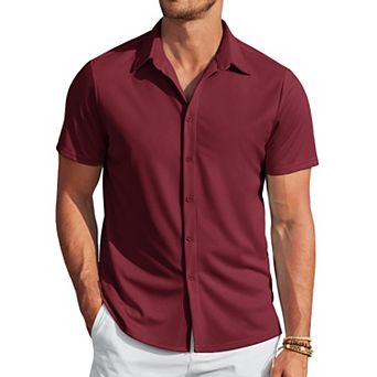 COOFANDY Mens Wrinkle Free Button Up Shirts Short Sleeve Fitted Casual Dress Shirts