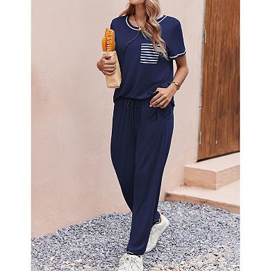 Ekouaer Womens Pajama Sets Short Sleeve Pjs Lounge Set 2 Piece Sleepwear With Long Pants