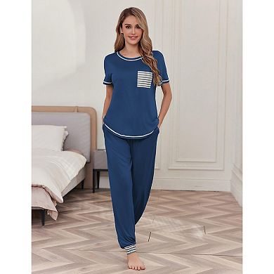 Ekouaer Womens Pajama Sets Short Sleeve Pjs Lounge Set 2 Piece Sleepwear With Long Pants