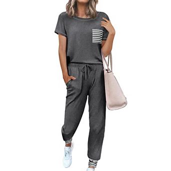 Ekouaer Womens Pajama Sets Short Sleeve Pjs Lounge Set 2 pc Sleepwear With Long Pants